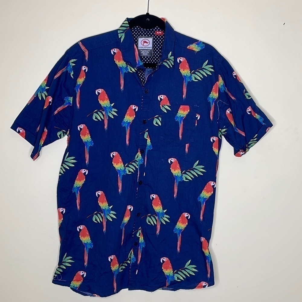 Checkpoint Fitted Button Down Parrot Print Shirt Size XL
